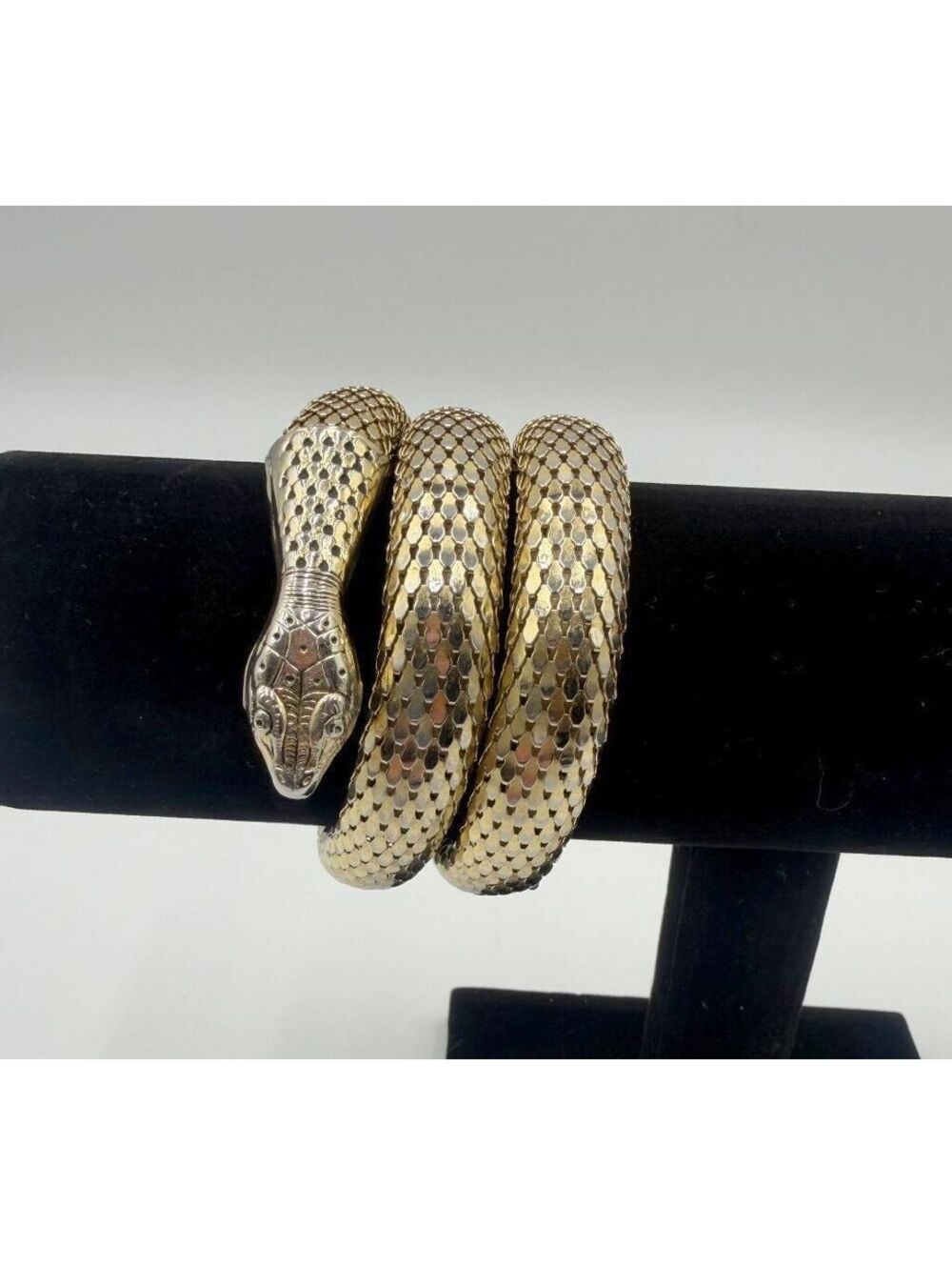 Vintage Whiting & Davis Gold Tone Snake Coil Bracelet Egyptian Revival Serpent